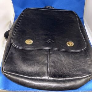 Katana Paris Black leather Backpack EUC Pockets Large Purse Laptop 10.75 By 13